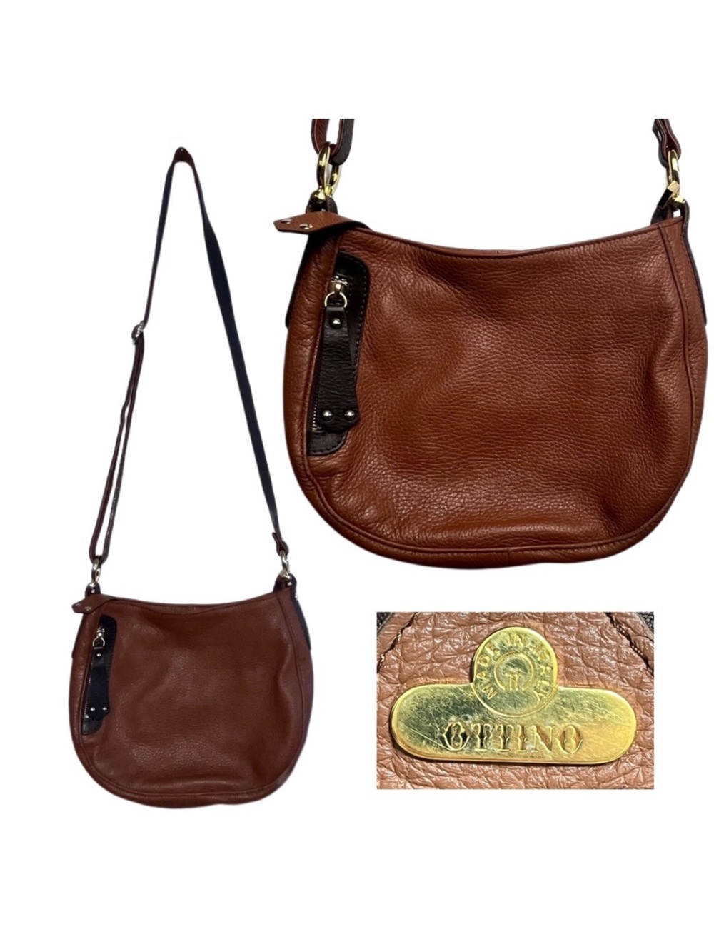 OTTINO Italian Leather Saddle Brown Crossbody Bag Purse